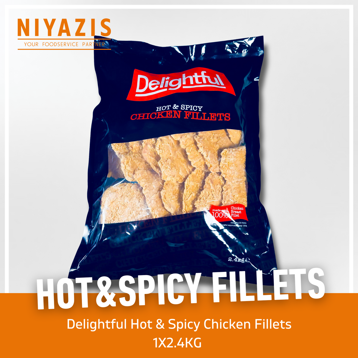 Delightful Hot & Spicy Crispy Coated Chicken Fillet Burgers 2.4Kg