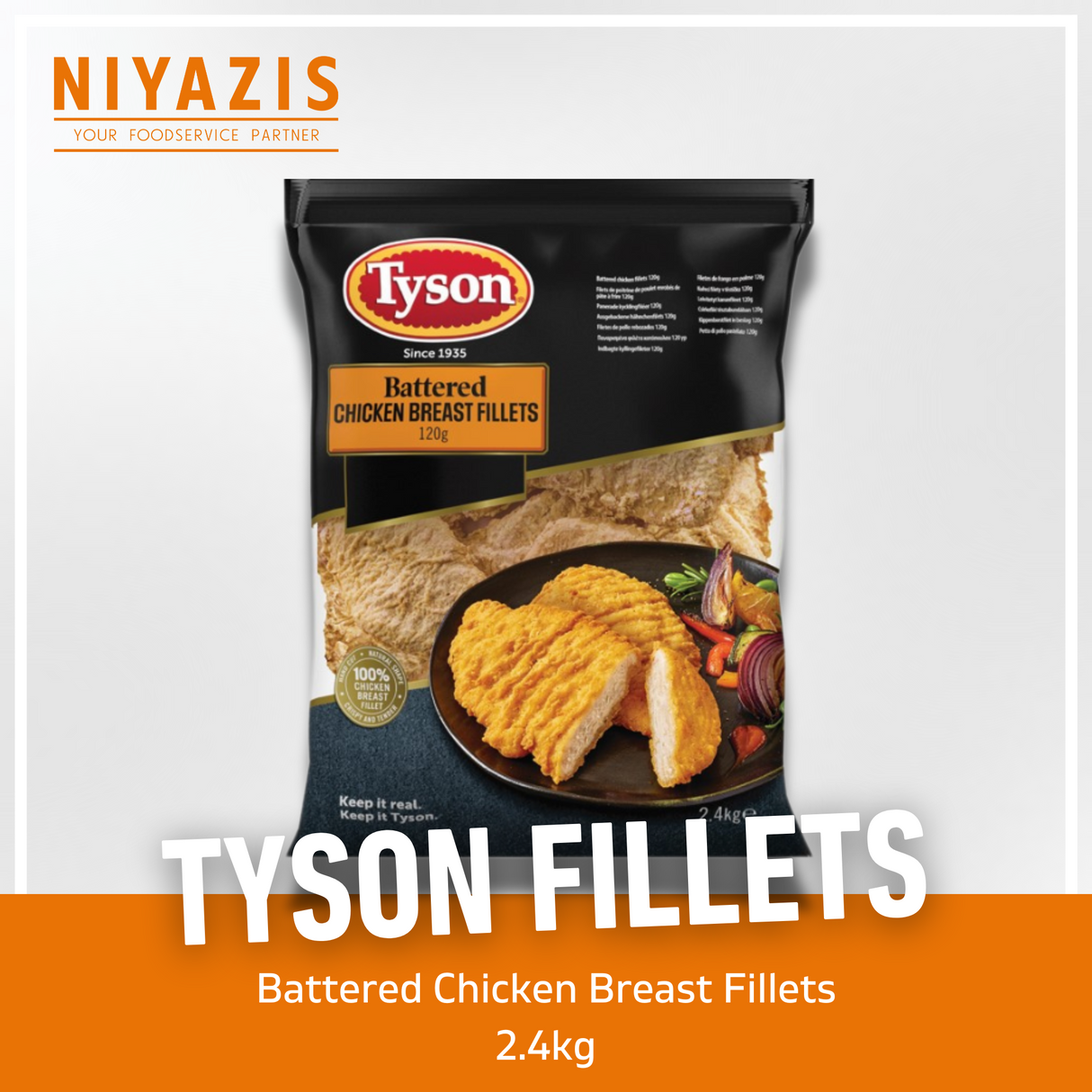 Tyson Battered Chicken Breast Fillet Burgers 2.4Kg