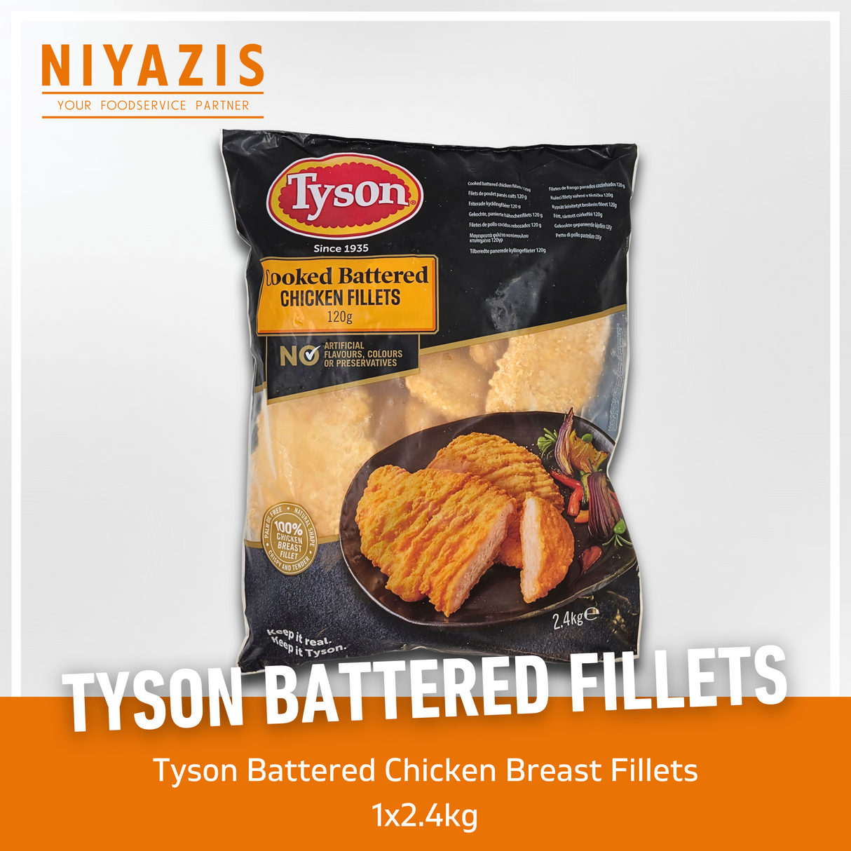 Tyson Battered Chicken Breast Fillet Burgers 2.4Kg