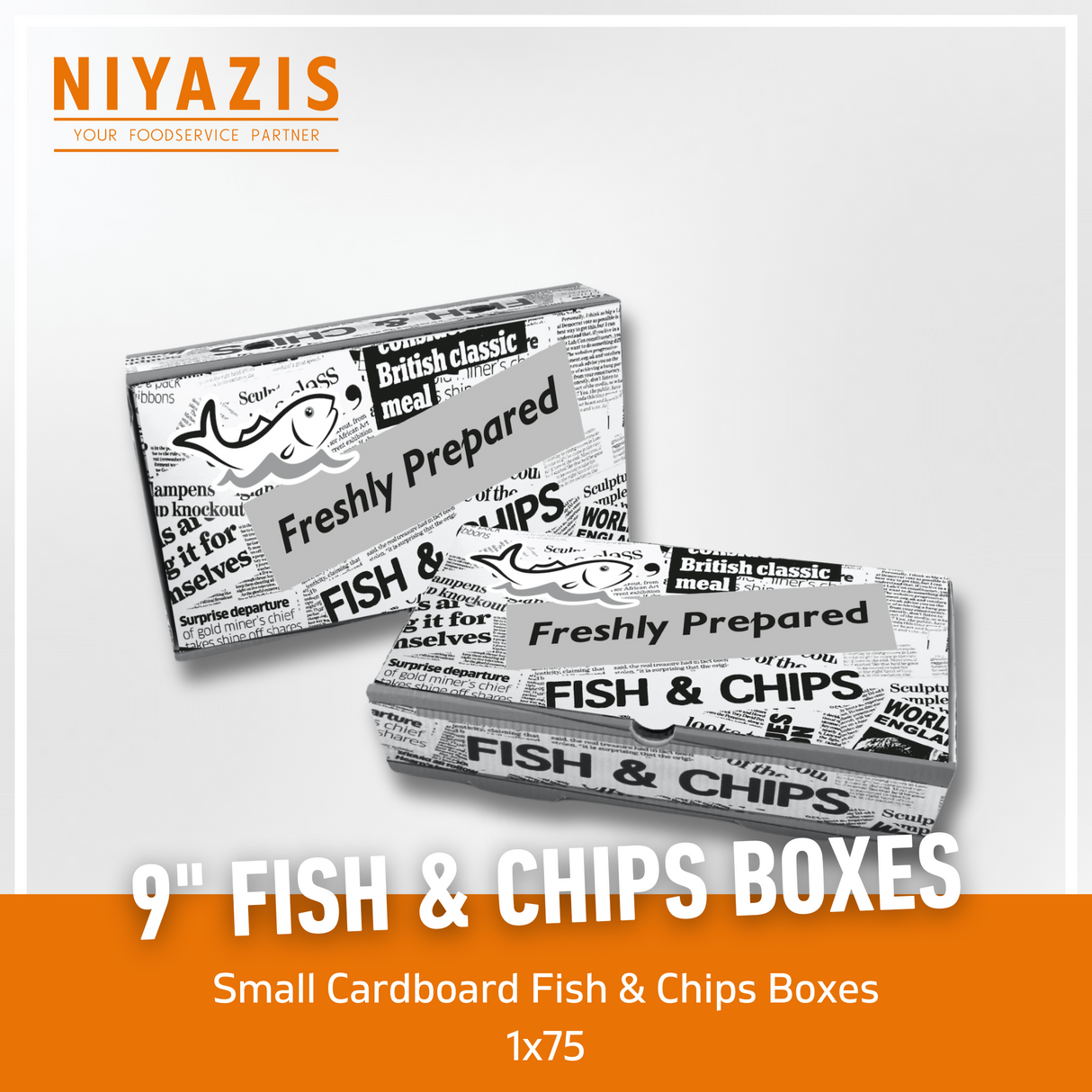 9" Cardboard Newsprint Fish & Chips Boxes 1X75