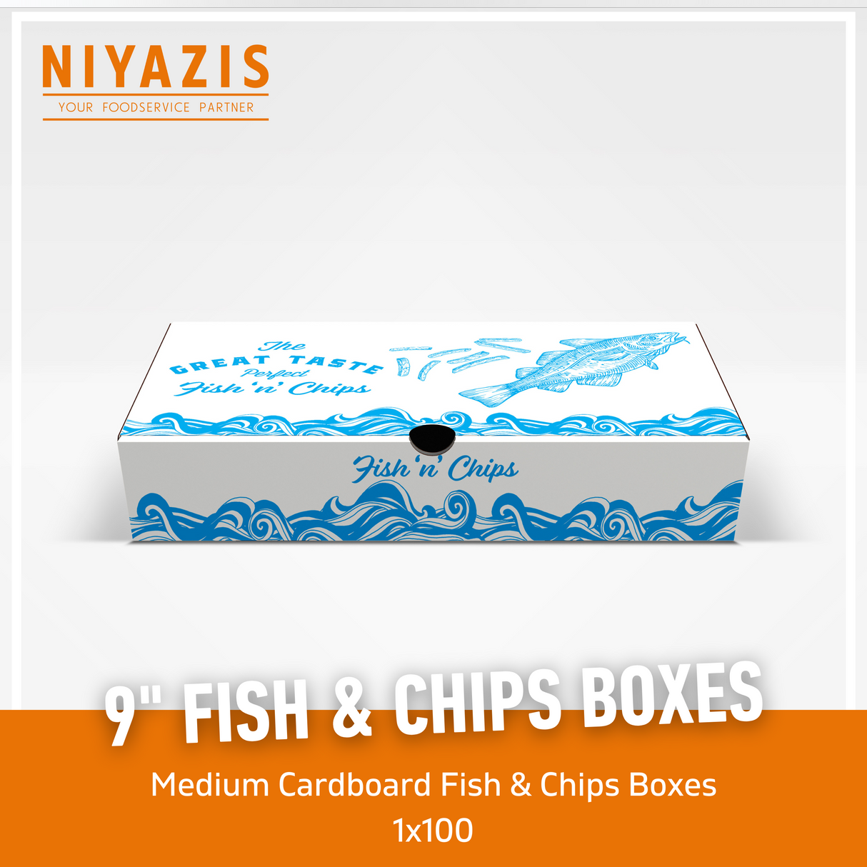 9" Printed The Great Taste Fish & Chips Boxes 1X100