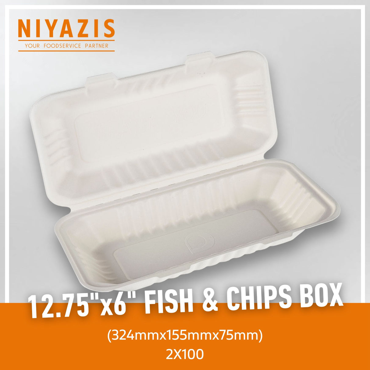 12.75"X6" Bagasse Extra Large Fish & Chips Box - 1x200