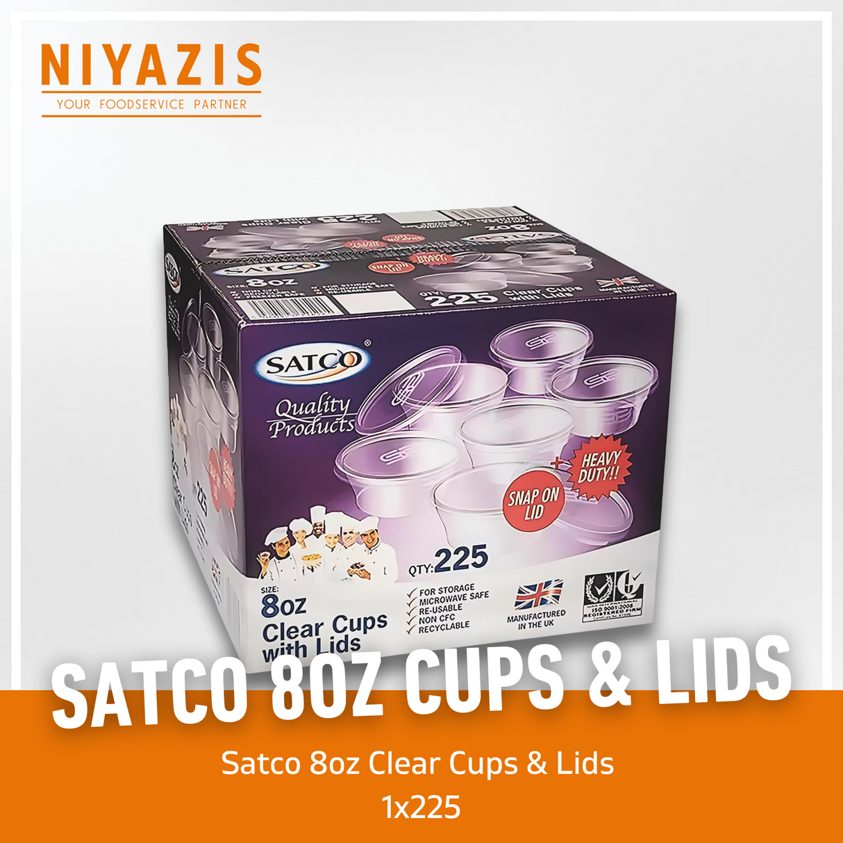 8oz Clear Plastic Cups with Lids (Pack of 225)