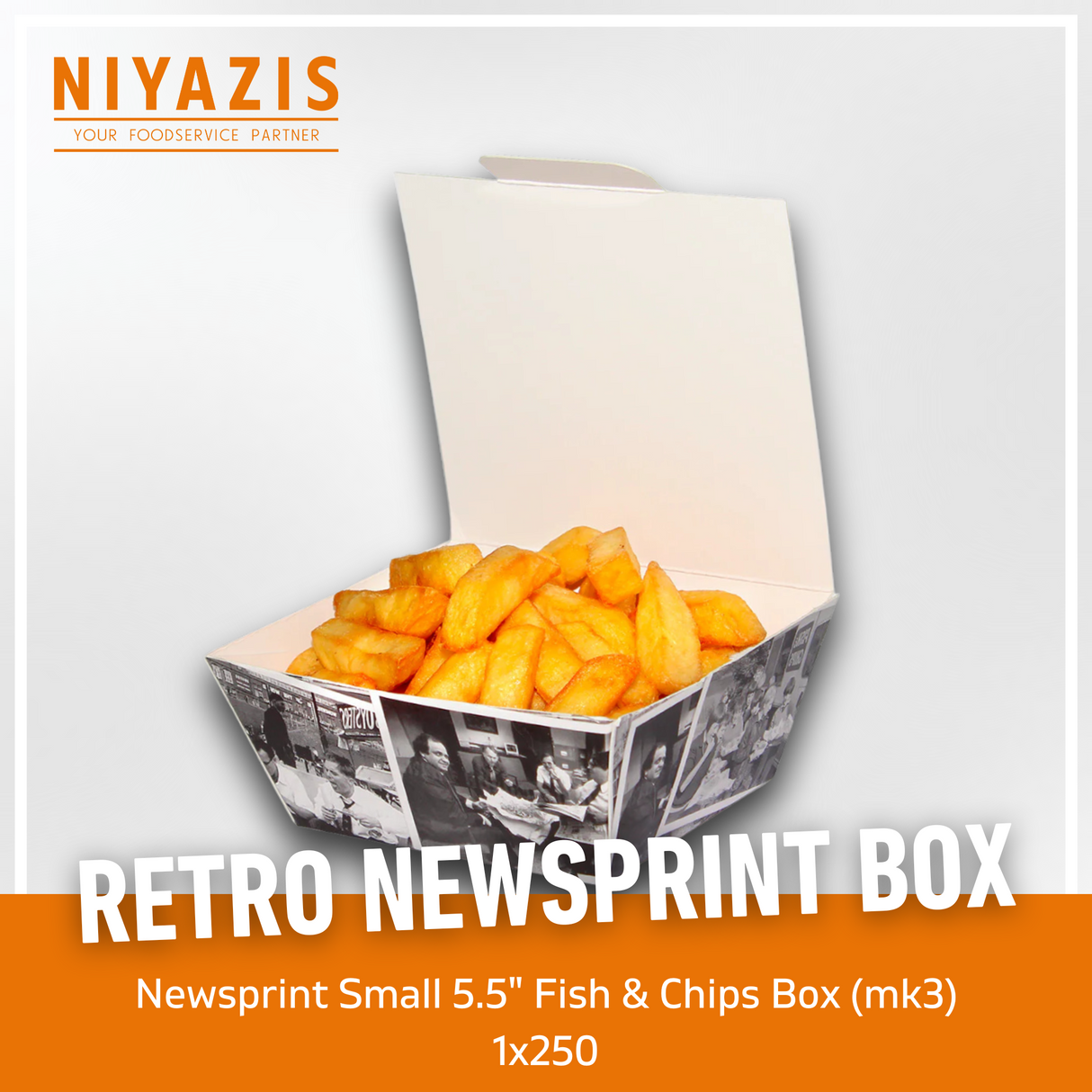 Small Retro Newsprint MK3 Fish & Chips Boxes 1X250