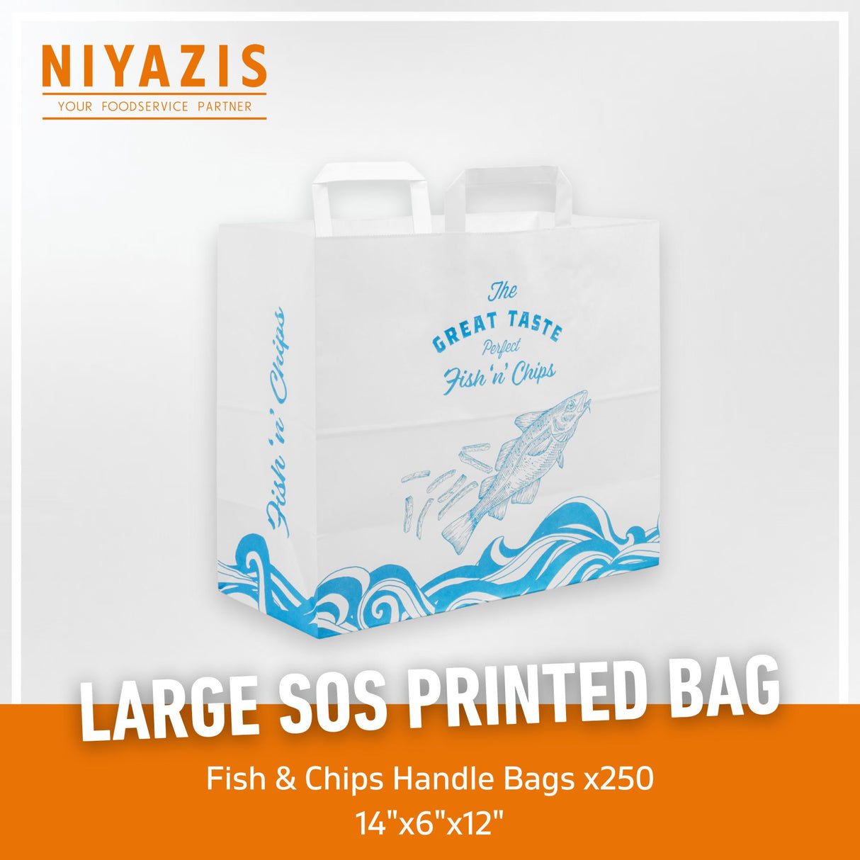 Large Printed The Great Taste Fish & Chips Handle SOS Bags