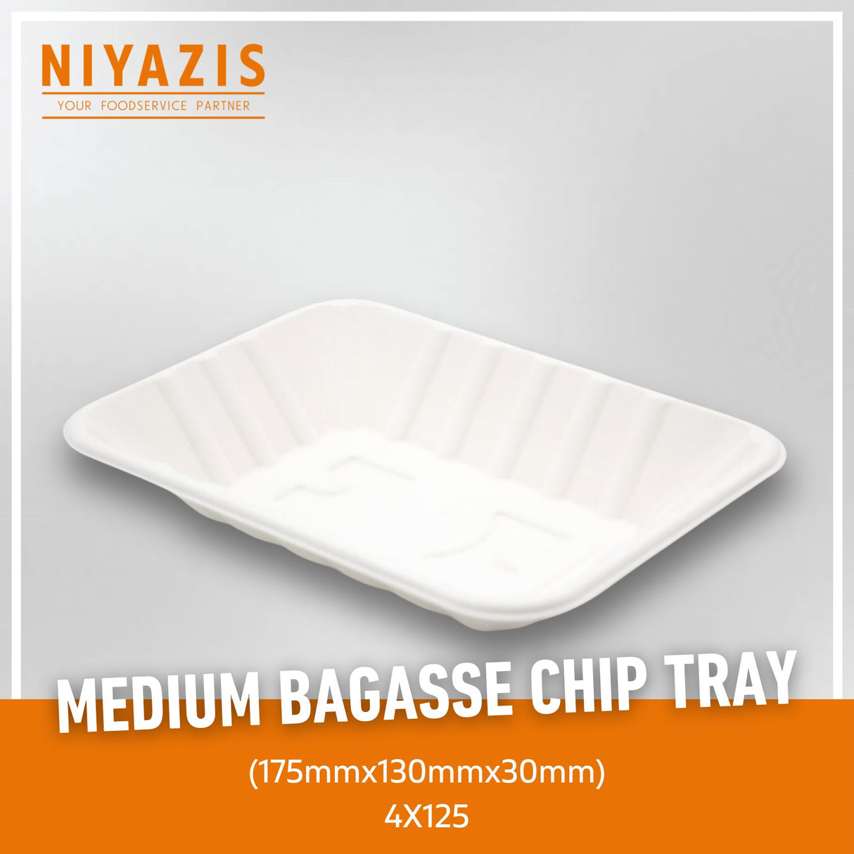 Medium Bagasse Chip Tray (177x133x30mm) - 1x500