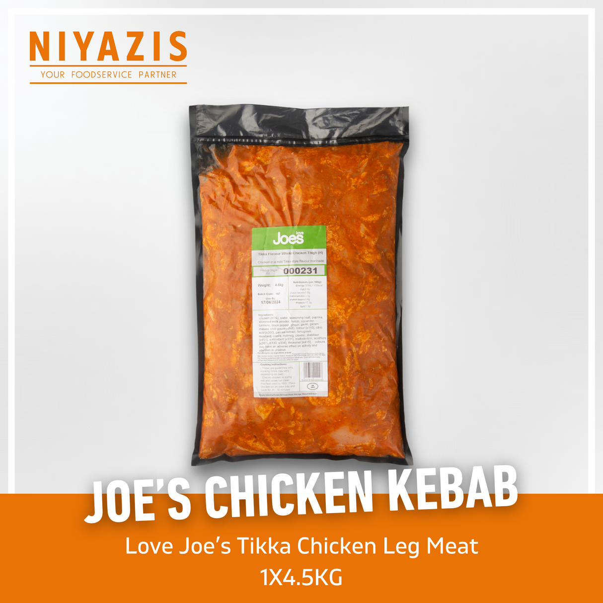 Love Joe's Chicken Kebab Tikka 1x4.5kg