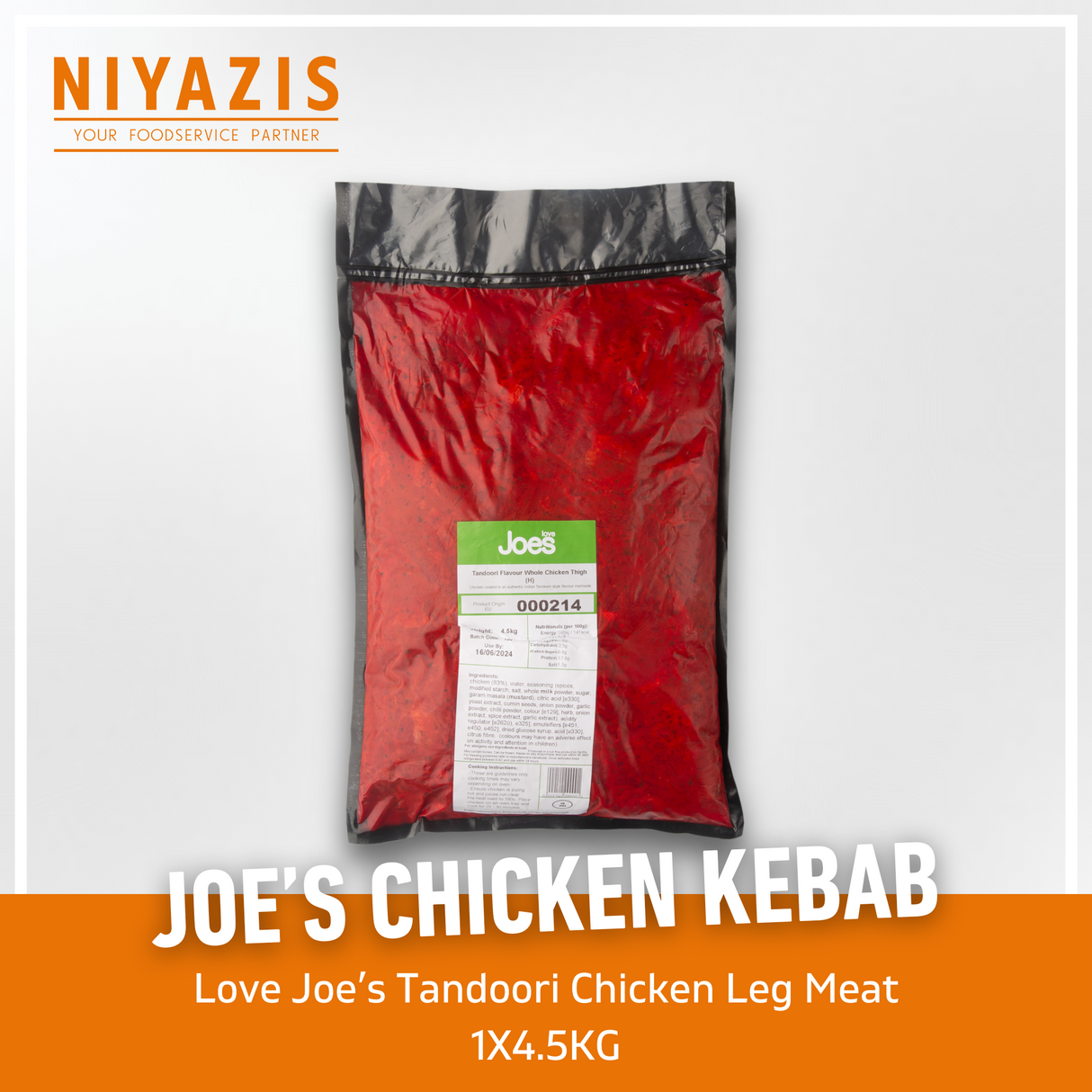 Love Joe's Chicken Kebab Tandoori 1x4.5kg